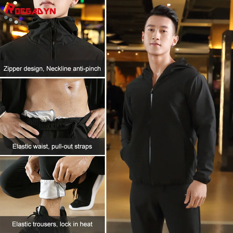 Мужской тренировочный костюм-сауна ROEGADYN толстовка с капюшоном для фитнеса