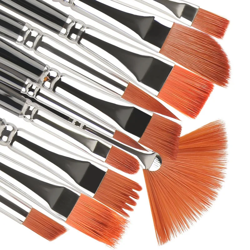 12Pcs Multi-functional Short Wood Black Stem For Beginner Gouache Watercolor Acrylic Oil Painting brush Set  Nylon Hair Art Tool