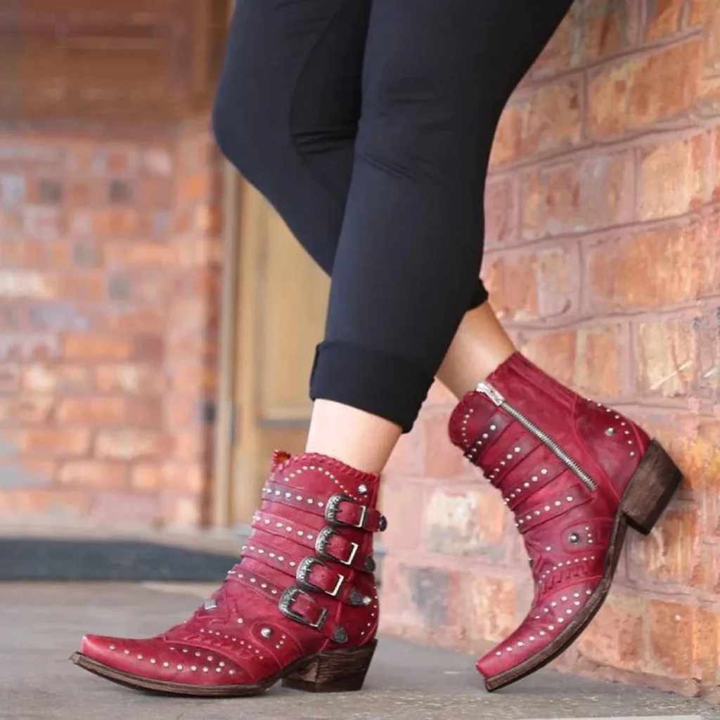 Женские ковбойские ботинки челси с заклепками в стиле ретро осенние