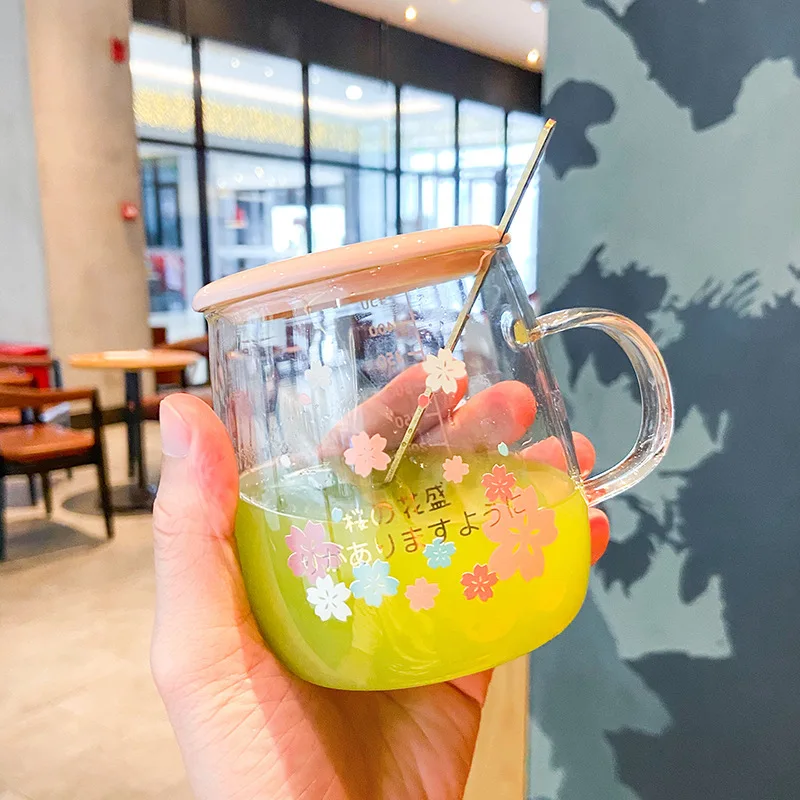 Креативная маленькая стеклянная чашка со шкалой милая крышка с ложкой чашки для