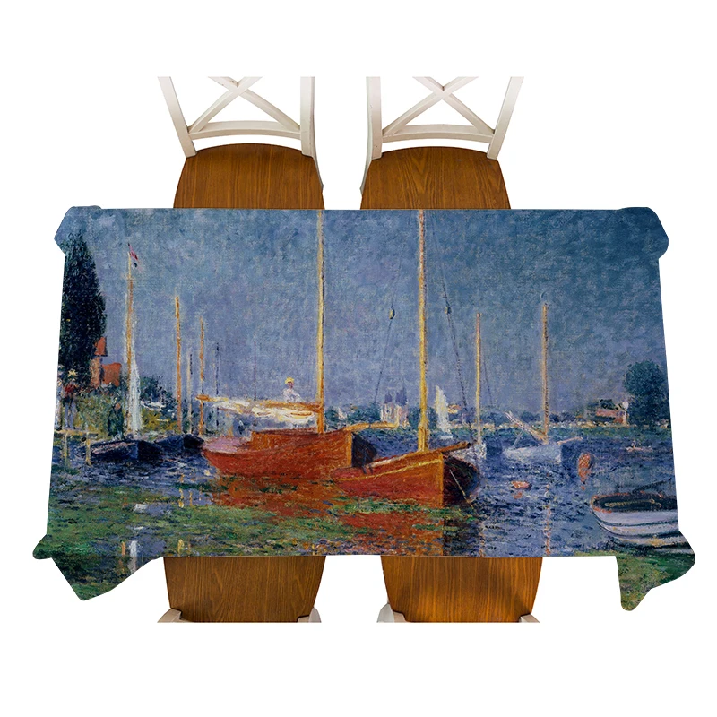 Красная скатерть Monet с рисунком парусного судна декоративная Водонепроницаемая