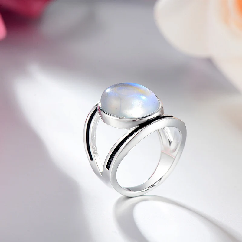 New High Quality Vintage Big Moonstone Ring Unique Style Silver Color Wedding Jewelry Promise Engagement Rings For Women | Украшения и