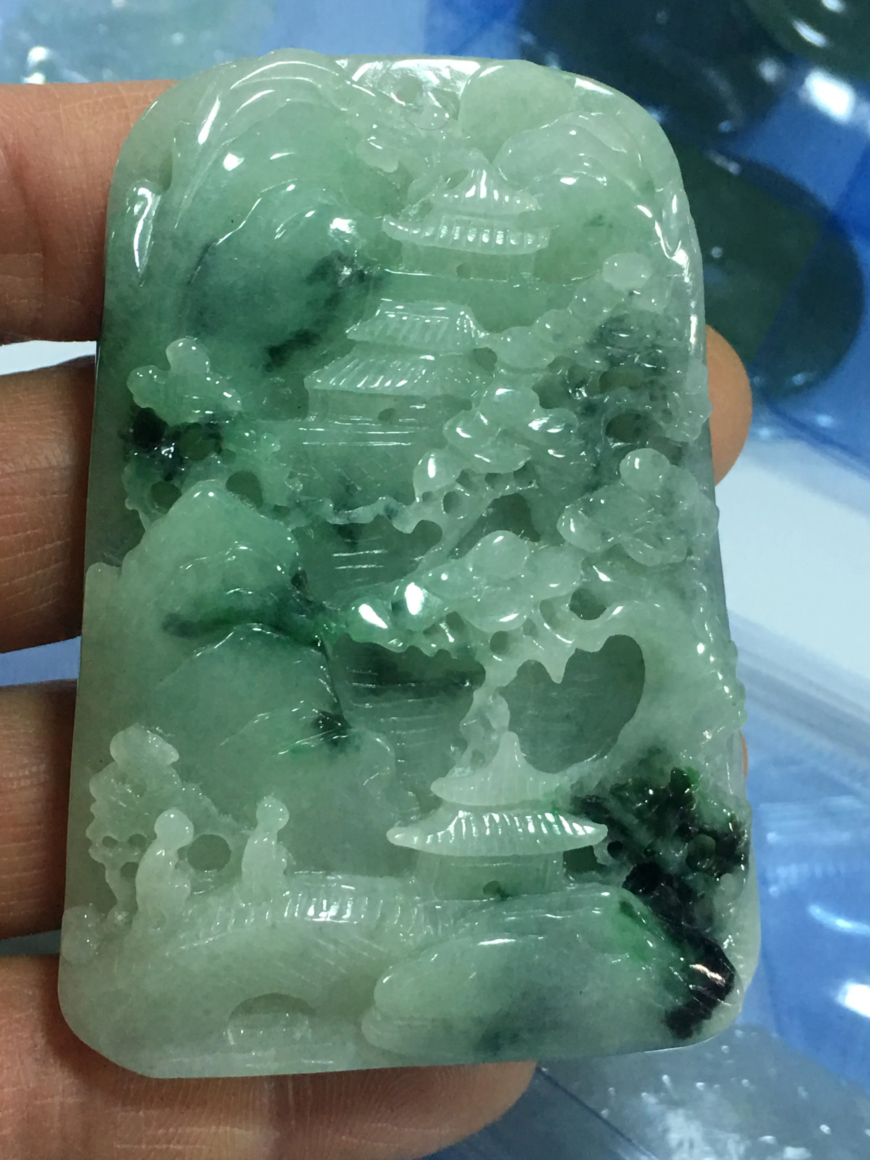 

Natural 7A Myanmar jade Handcarved jade landscape Waterfall green jade pendant jade necklace men pendants jewelry jade necklaces