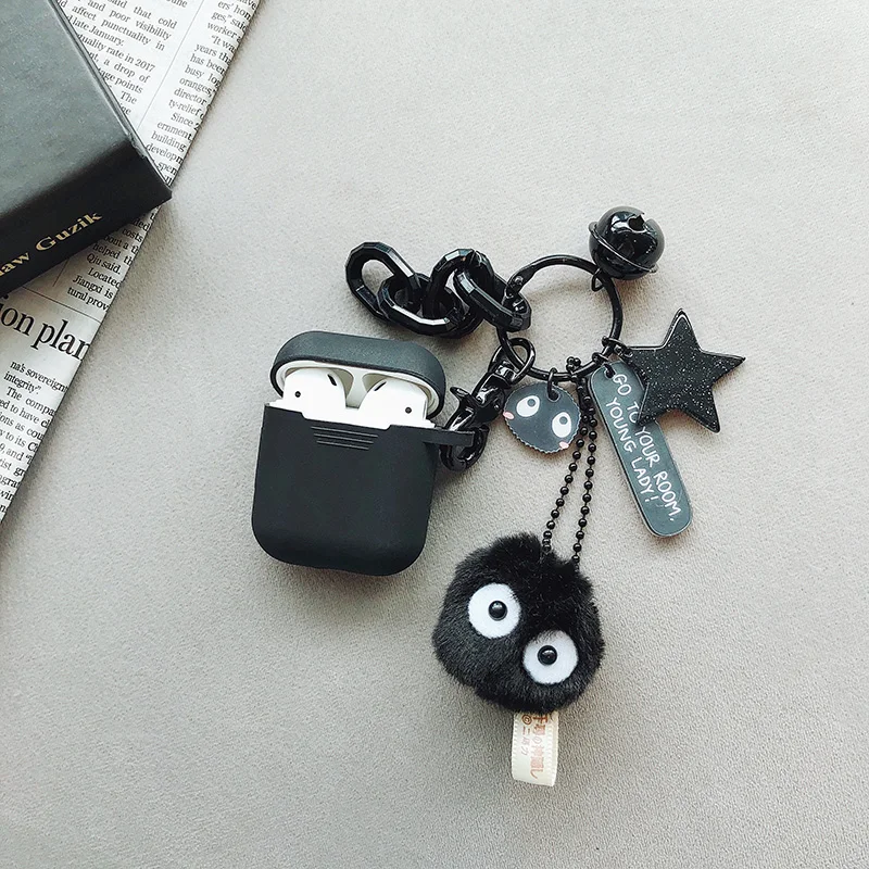 Black Totoro Briquettes Doll Key Ring Silicone Case for Apple airpods Case Accessories Bluetooth Earphone Cases Protective Cover