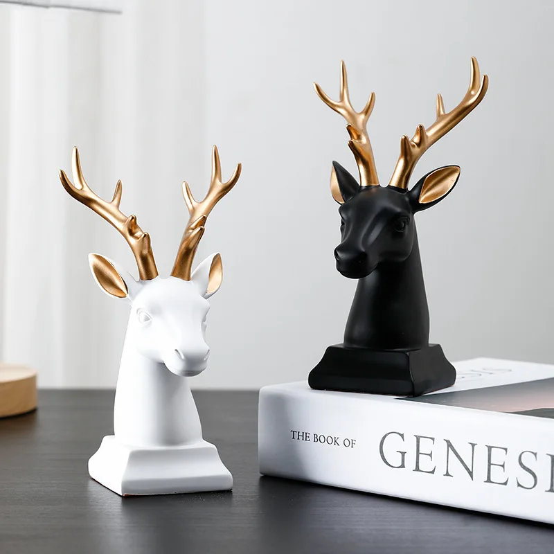 

Deer Head Statue Deers Figurines Resin Reindeer Sculpture Nordic Scandinavian Home decor Home living room decoration
