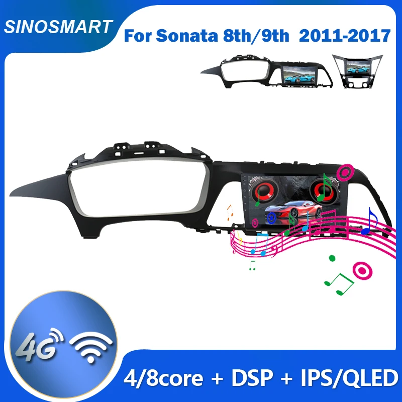 

Sinosmart автомобильный радиоприемник с навигацией GPS для Hyundai Sonata 8th/9th поколение 2011-2017 2din 2.5D IPS/QLED экран 8 ядер, DSP 48EQ