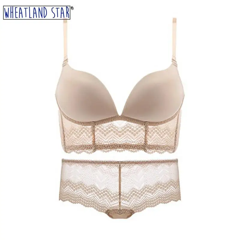 Женское нижнее белье бесшовный бюстгальтер и трусики комплект кружевного