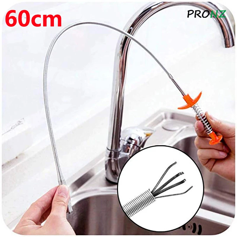 

60cm Flexible Sink Claw Pick Up Metal Spring Drain Cleane Kitchen Clean Pipeline Dredge Sink Hair Brush Cleaner Bend Sink Tools