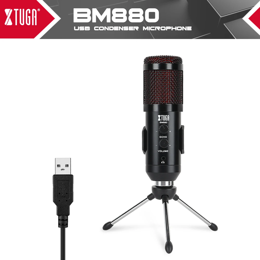 XTUGA USB конденсаторный микрофон для записи MIC Подкаст Встроенный монитор с эхо