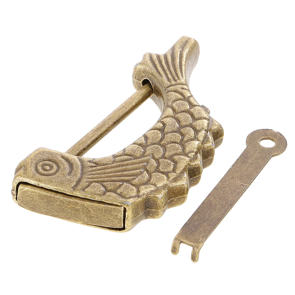 

Vintage Retro Padlock Jewelry Box Fish Pattern Lock Home Ornaments