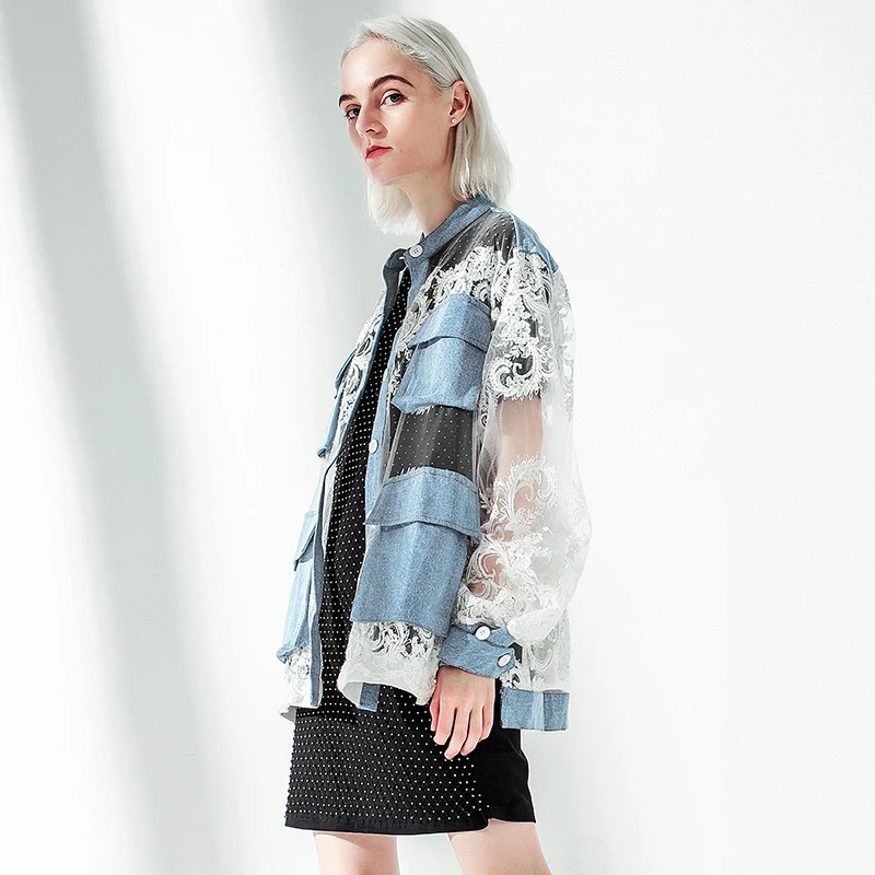 KHALEE YOSE кружевная сетчатая джинсовая куртка летние осенние куртки с длинным