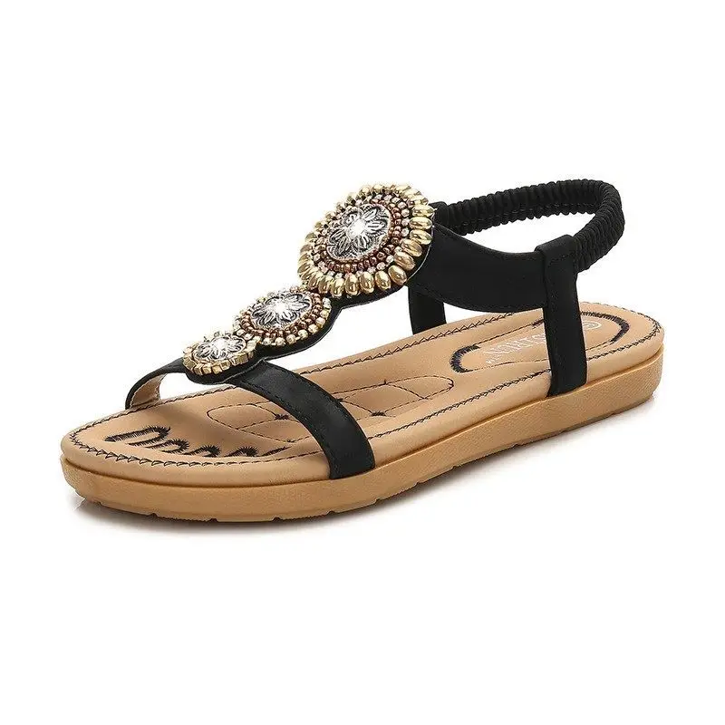 

Women Flat Shoes Summer Rome Ethnic Hollow Out Sandals Casual Back Elastic Band Shoes 2021 Ladies New Fashion