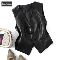 sheepskin vest womens outerwear fashion casual solid genuine leather large size korean sleeveless office lady elegant vest
