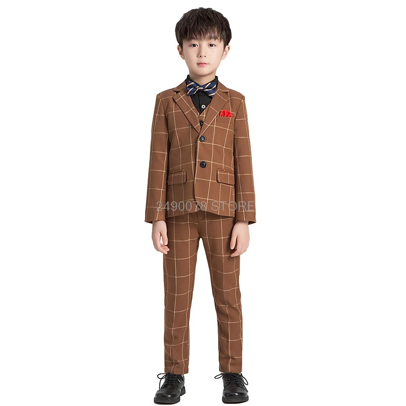 Flower Boys Formal Tuxedo Dress Piano celebration Costume Kids Birthday Wedding Suit Jacket +Vest+Pant+Tie Clothing Set 2-12Y | Детская
