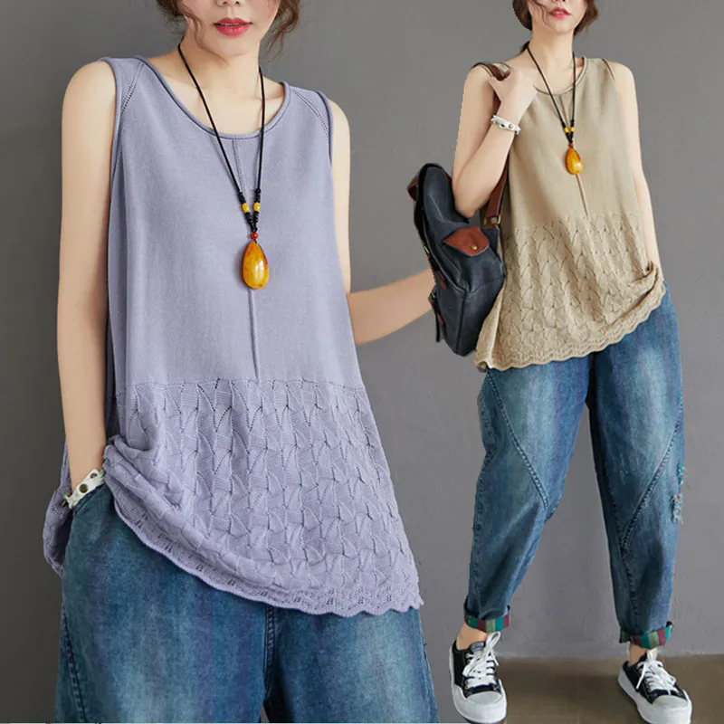 

BIG SIZE Summer Women Fashion Elegant Solid Color Sleeveless Tops Ladies Female Plus Large Casual Loose Knitted Tank Vest