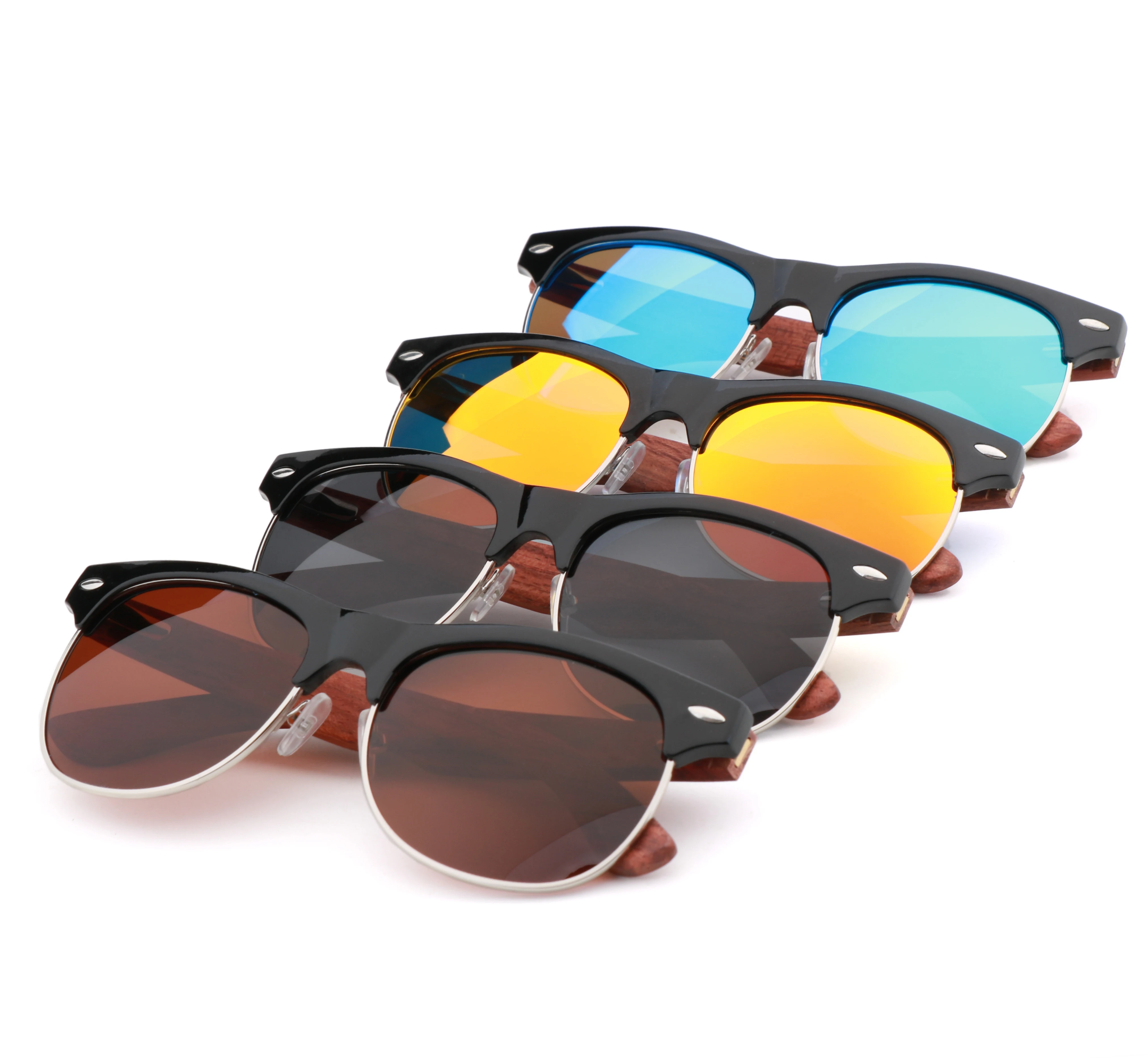 

Handmade Wood Glasses Male Semi-Rimless Frame Fashion 2021 Women Sunglasses UV400 With Elegant Gift Box