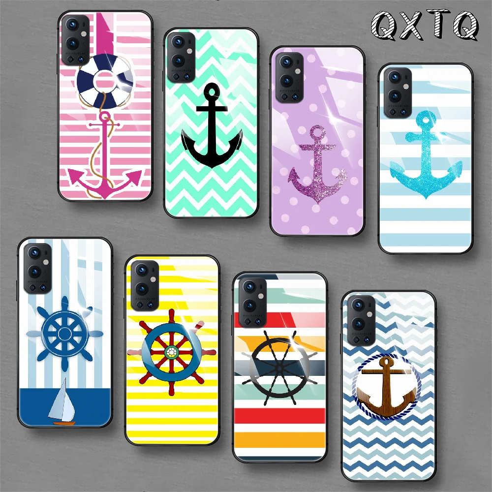 

Nautical Anchor Sailing Ocean Tempered Glass Smart Phone Case For Oneplus Oppo Realme 5 6 7 8 9 T Find x3 Pro Nord Gt Cover Cell