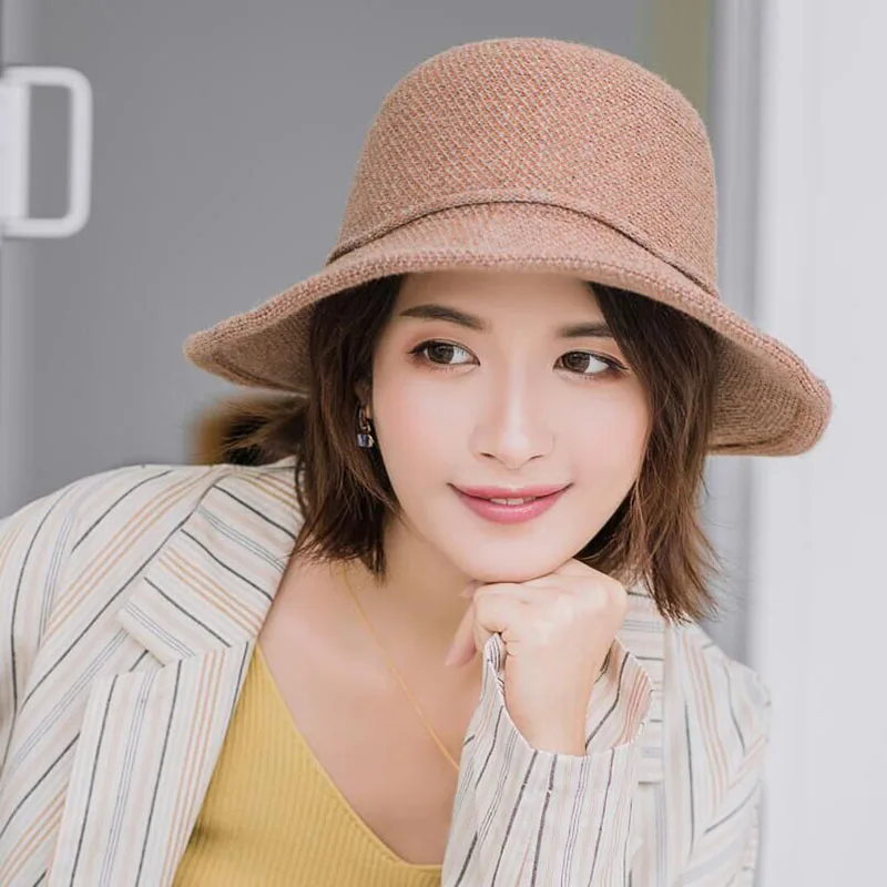 SUOGRY/Осенняя шляпа-ведро элегантные зимние женские вязаные шапки для рыбака