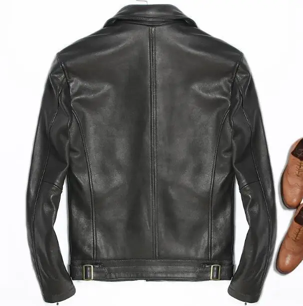 

Men's Genuine Pure Black Color Spring Winter Male Motorcycle Fashion Bomber Jacket Real Leather Coat Big Size 5XL
