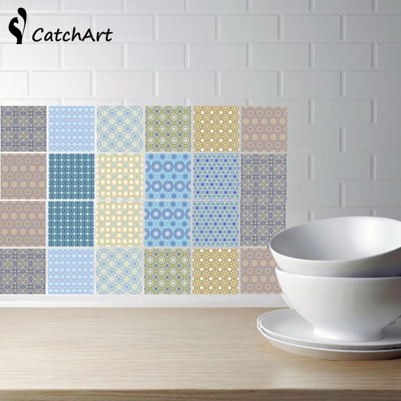 

Colorful Retro MosaicTiles PVC wall Stickers Bathroom Toilet Waterproof Wall Stickers Home Decor Wall Poster 20x100cm