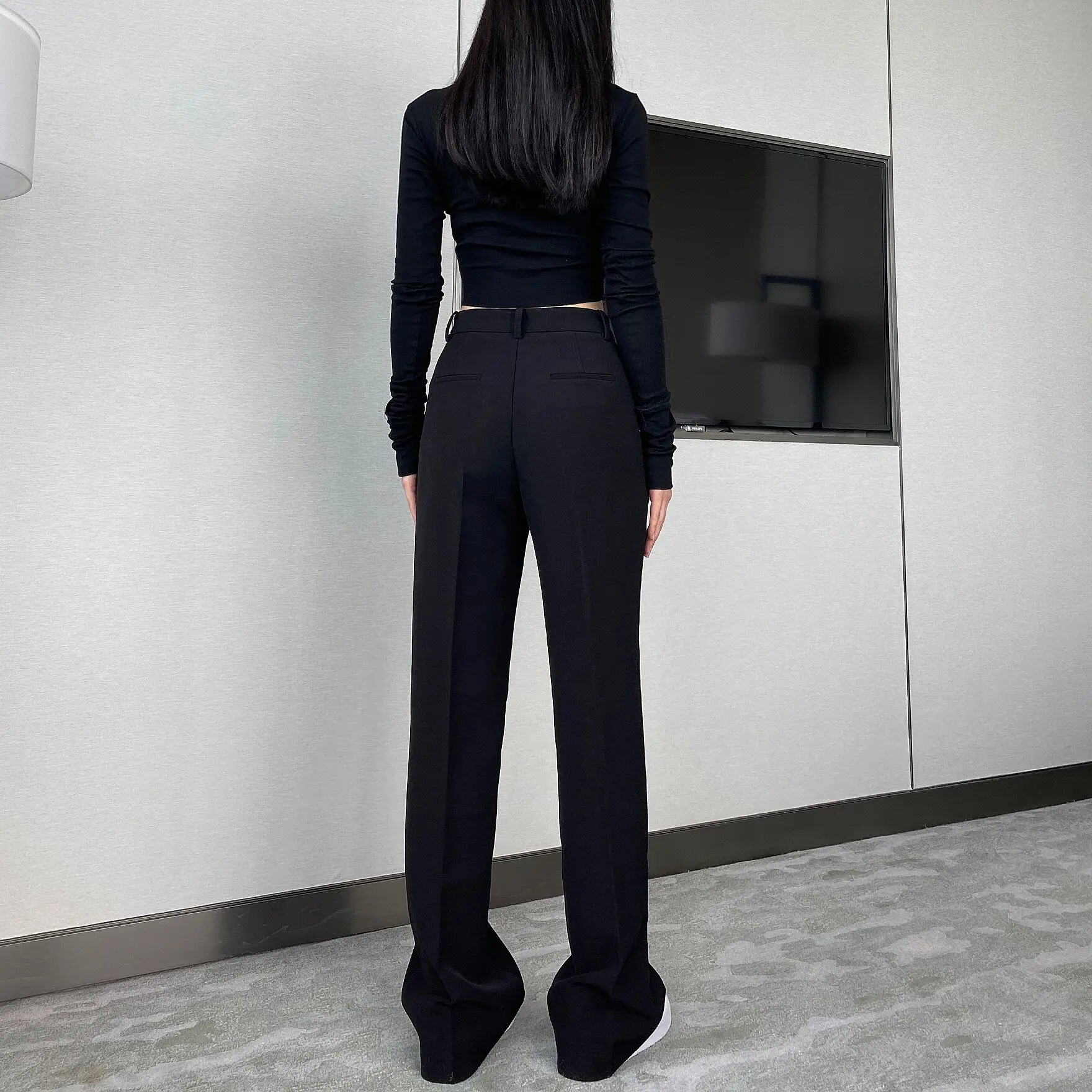 

Casual High Waist Straight Suit Pants For Women Femme Pantalon Trousers Stacked Wide Leg Black Baggy Loose n Streetwear