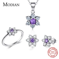 modian classic real 100 925 sterling silver ring earring fashion crystal clear stud earrings for women wedding jewelry sets