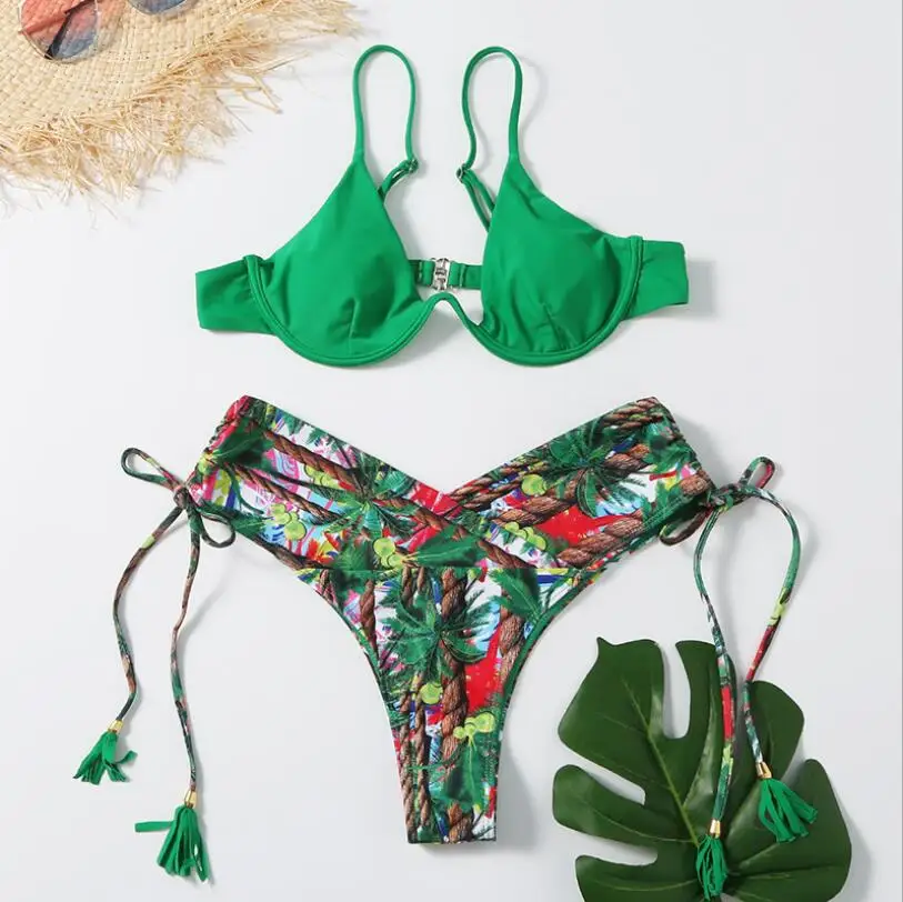 

Push Up Bikinis Women's Swimsuits Sexy Swimwear Ribbed Bathing Suits Thong High Cut Beachwear 2021 New Bikini Set w506