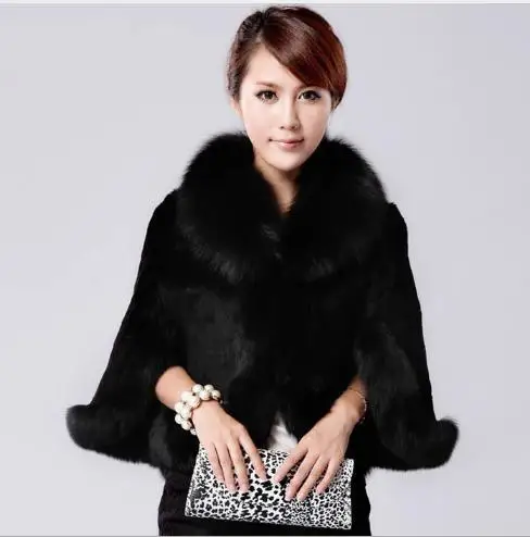 

NEW fashion Black And White Fur Overcoat Imitation Rabbit Fur Faux Fox Collar Fur Coat Mink Hair Rabbit Hair Jacket