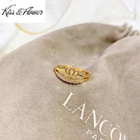 kissflower ri143 fine jewelry wholesale fashion woman birthday wedding gift vinge crown aaa zircon 24kt gold resizable ring
