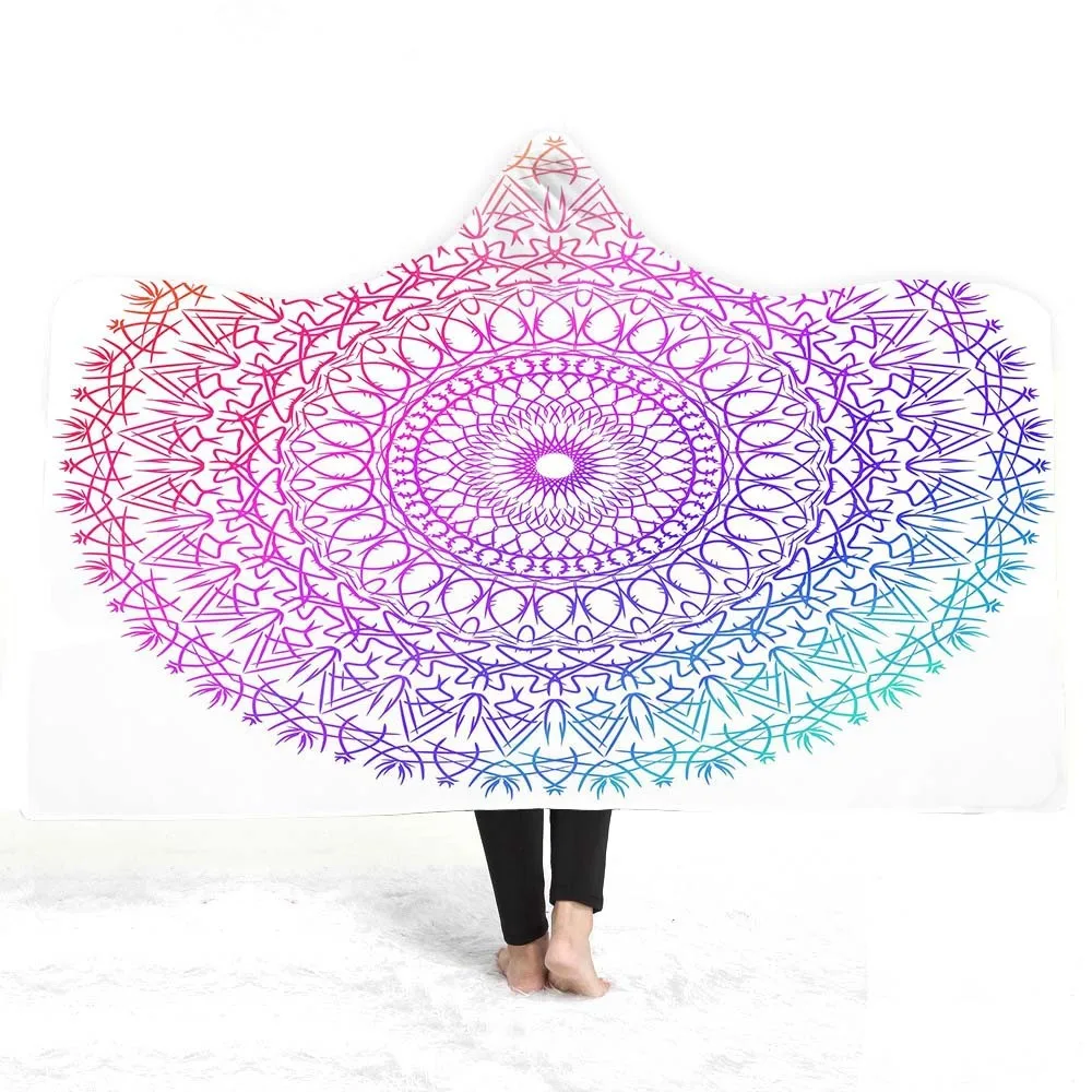 

Mandala Hooded Blanket For Adults Childs Sherpa Fleece Blanket For Sofa Wearable Microfiber Throw Blanket For Home Travel Picnic