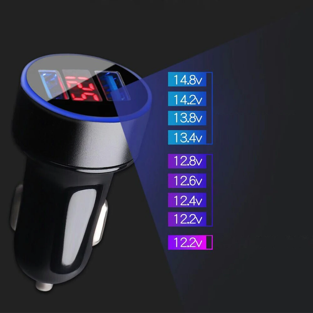 Black 3.1A Dual USB LED Car Charger with Blue Indicator Light Multi-protection Universal for 12V/24V Vehicles - Название цвета: Black