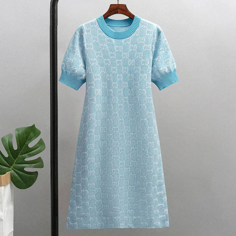 

New wool women's round neck dress short sleeve knitting skirt in spring and summer 2021