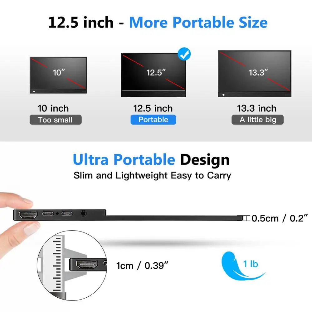 Тонкий портативный ЖК монитор Eyoyo EM12R QHD 1440P 12 5 &quotUSB Type C HDMI для ноутбука телефона xbox
