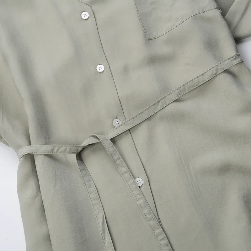 

[DEAT] Elegant Temperament Lapel Solid New Lace Up Shirt Female Single Breasted Blouse Women 2021 Spring And Summer GX1141