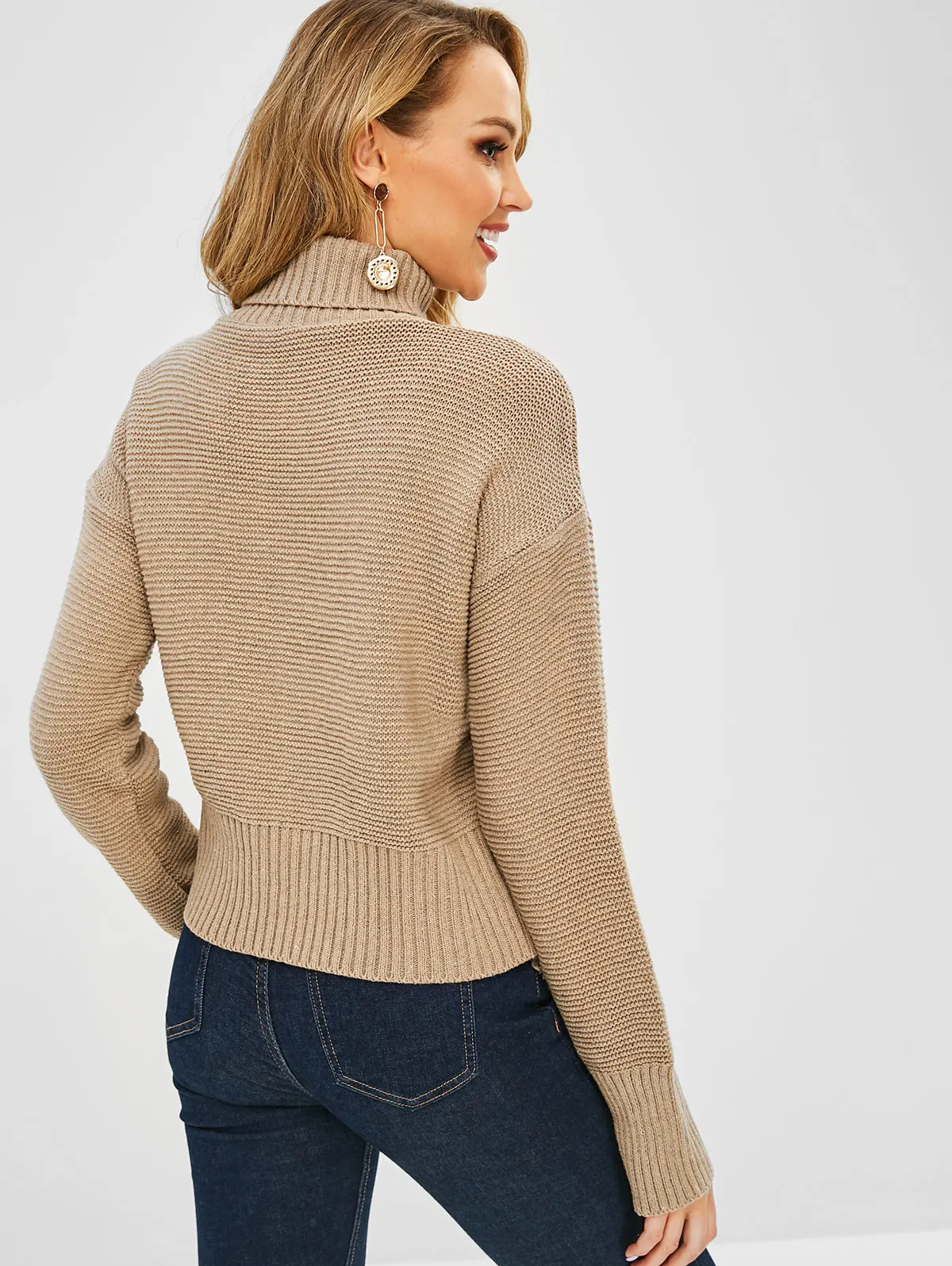 ZAFUL один размер свисающие плечи свободный свитер с круглым вырезом светильник