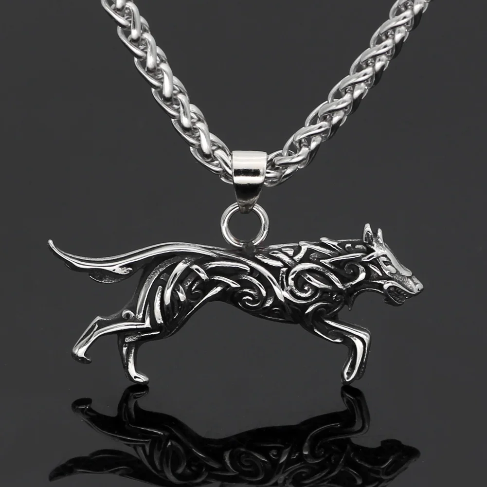 Мужское ожерелье Viking из нержавеющей стали Geri и Freki Knot Wolf с подарочной сумкой Valknut |