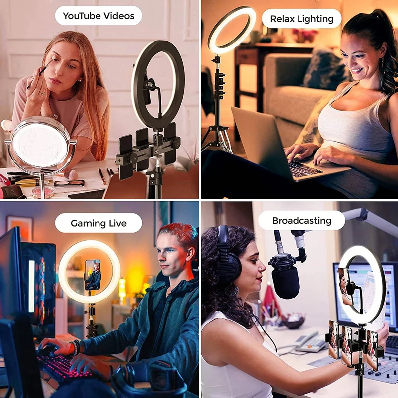 

12 Inch Aluminum Remote Controlled LED Selfie Ring Light 2M Wire,Portable Tripod Camera Ring Light and 4 Phone Stands
