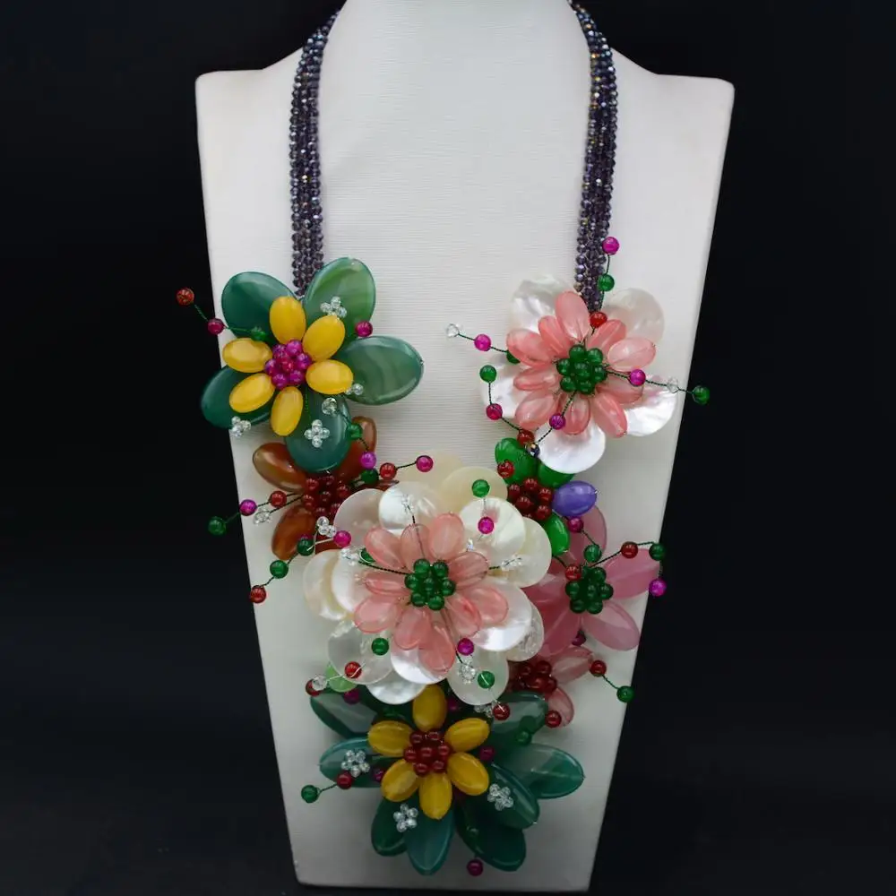 Бесплатная доставка модные белые морские раковины зеленый агат оникс цветок