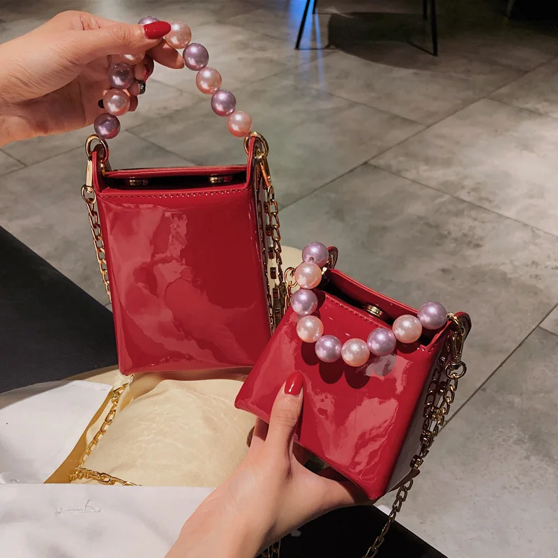 Корейская мода женская сумка с жемчугом маленькая ручками сверху сумки через