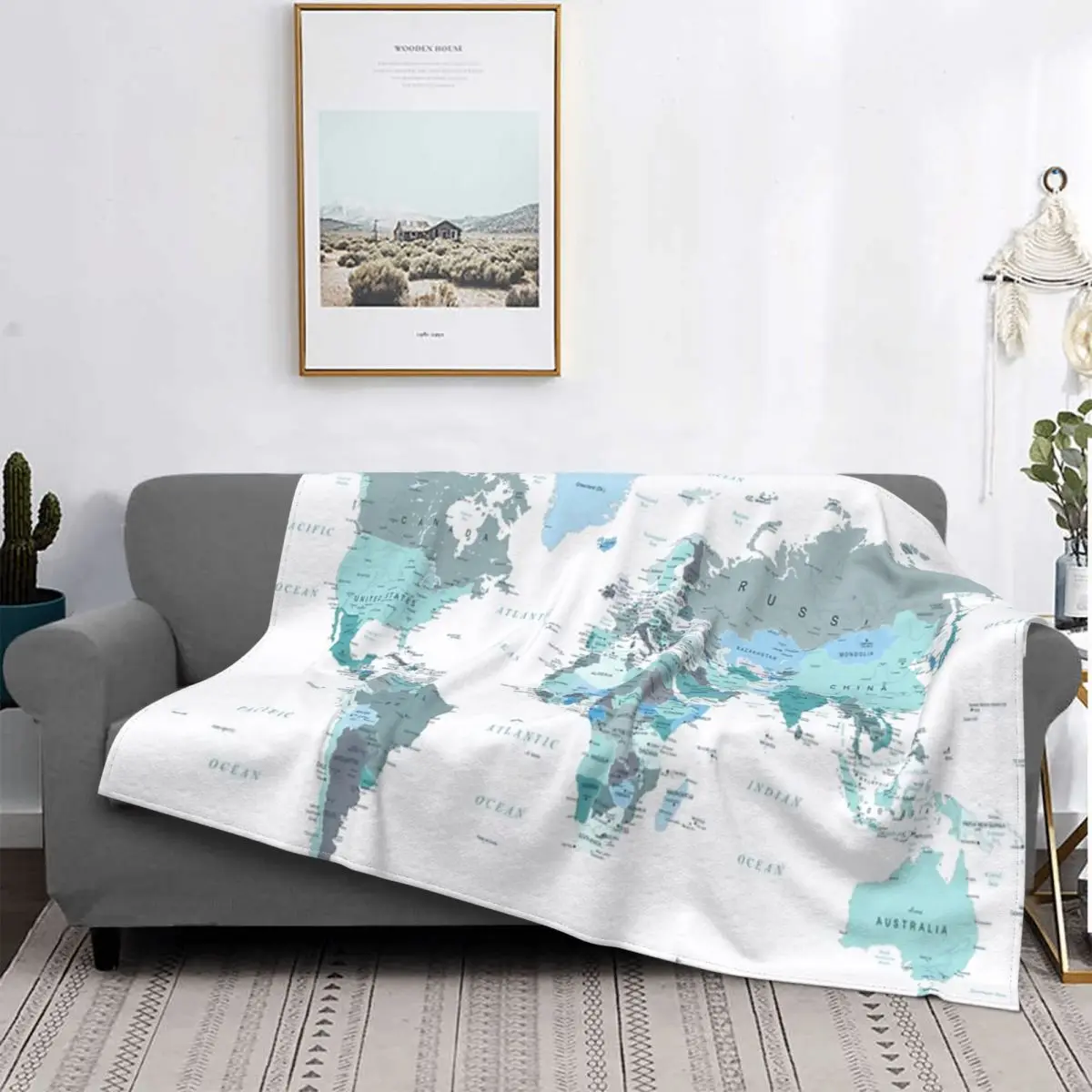 

Manta de muselina con mapa del mundo en verde azulado, edredones a cuadros para cama, toalla de playa, textil de lujo para el ho