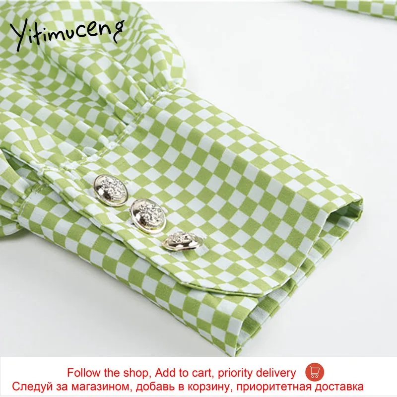 

Yitimuceng Plaid Patchwork Blouse Button Up Women Shirts Loose New Spring 2021 Korean Clothes Long Sleeve Turn-down Collar Tops