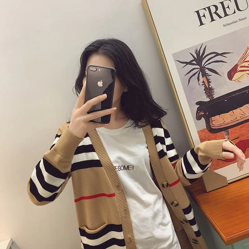 

New Wool Knitted Cardigan In Autumn And Winter Women's Sweater Women's Loose Outer Wear Versatile V-neck Medium Length Sweater