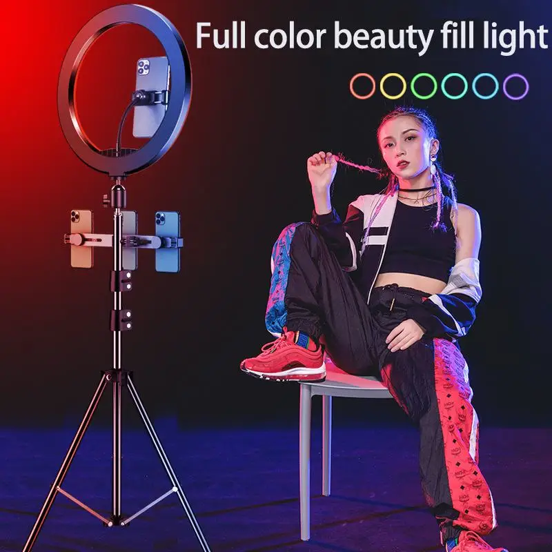 

1.7m Fill Light with Bracket Dimmable Large Ring Light Comes with Filters with Tripod Stand for Youtube TikTok Living Camera