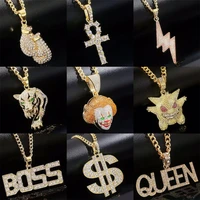 hiphop gold color jewelry necklaces for men women clown leopard dollars boxing letter cross pendant necklace chain accessories
