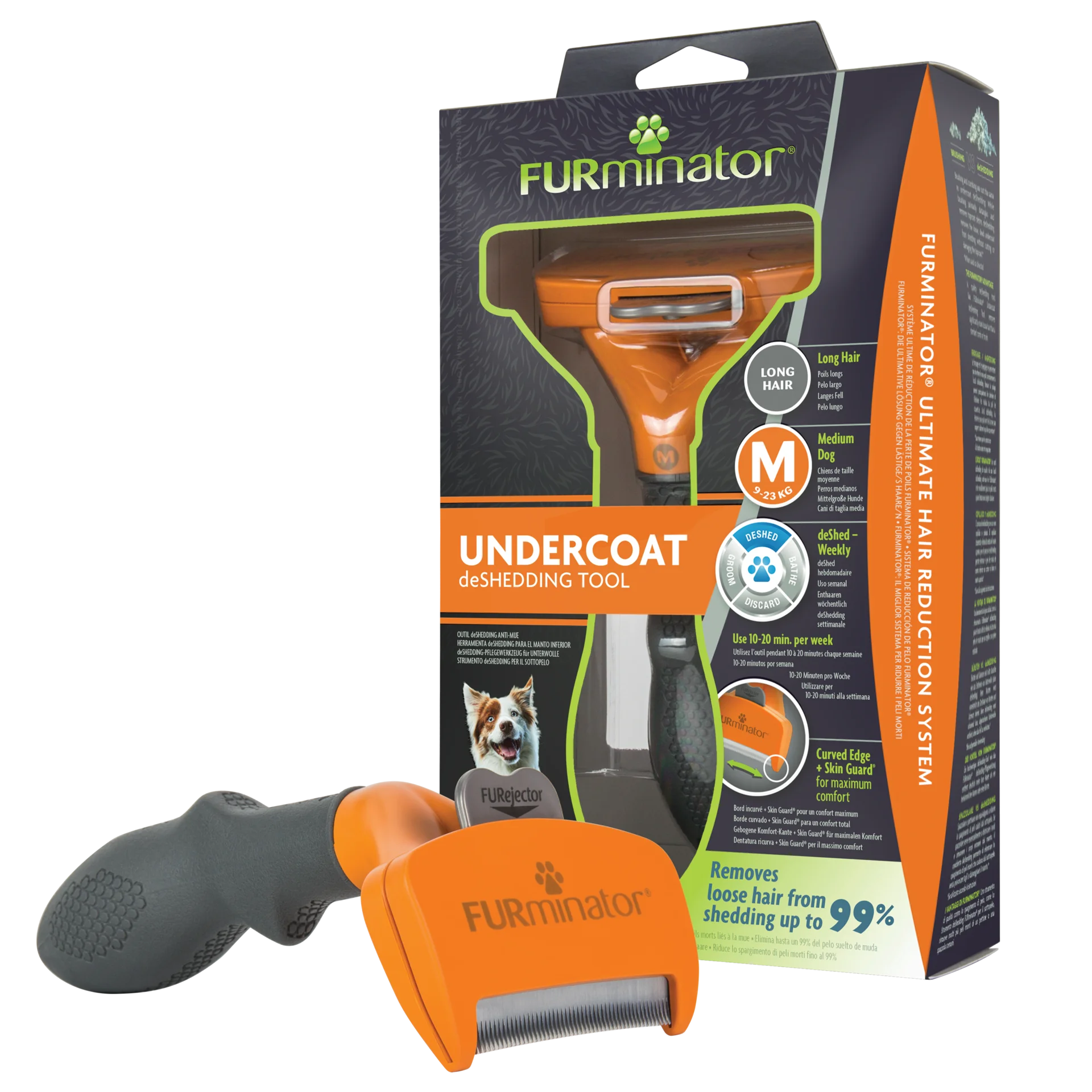 Инструмент против линьки FURminator для длинношерстных собак средних