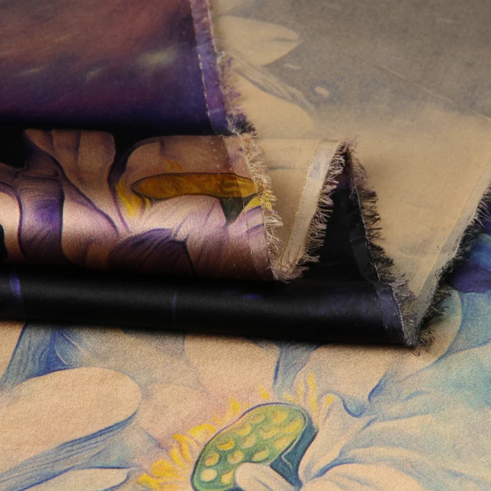 Шелковая стрейч-атласная ткань с принтом ширина 118 см чистый шелк 19 мм