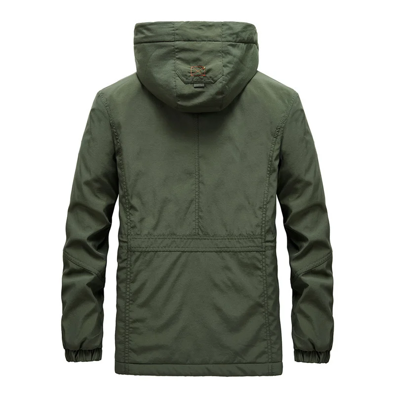 

2021 autumn and winter men's plush cotton clothes medium and long hooded cotton clothes fashion men's casual men's thickened