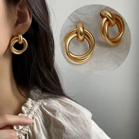 new trendy earring irregular geometric hollow circle metal texture stud earrings for femme temperament earrings jewelry gifts