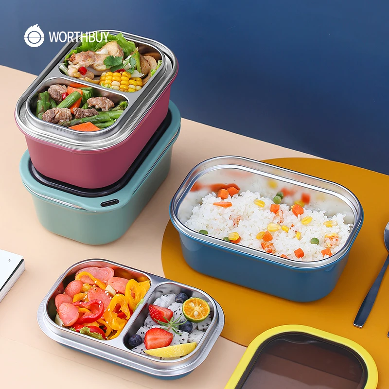 

WORTHBUY Portable Bento Box For Kids School Picnic 18/8 Stainless Steel Lunch Box With Compartment Leak-Proof Food Container