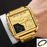 boamigo new top brand luxury fashion men watches gold stainless steel sports square big dial digital analog quartz watch for men